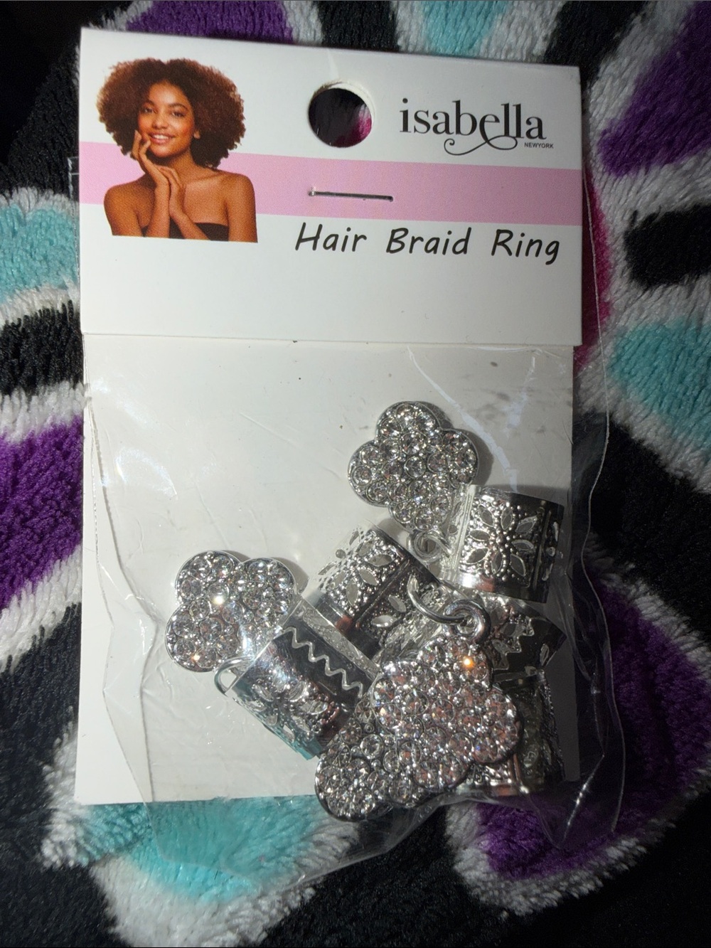 Silver Sparkling Flower Hair Braid Rings - 5 Pack